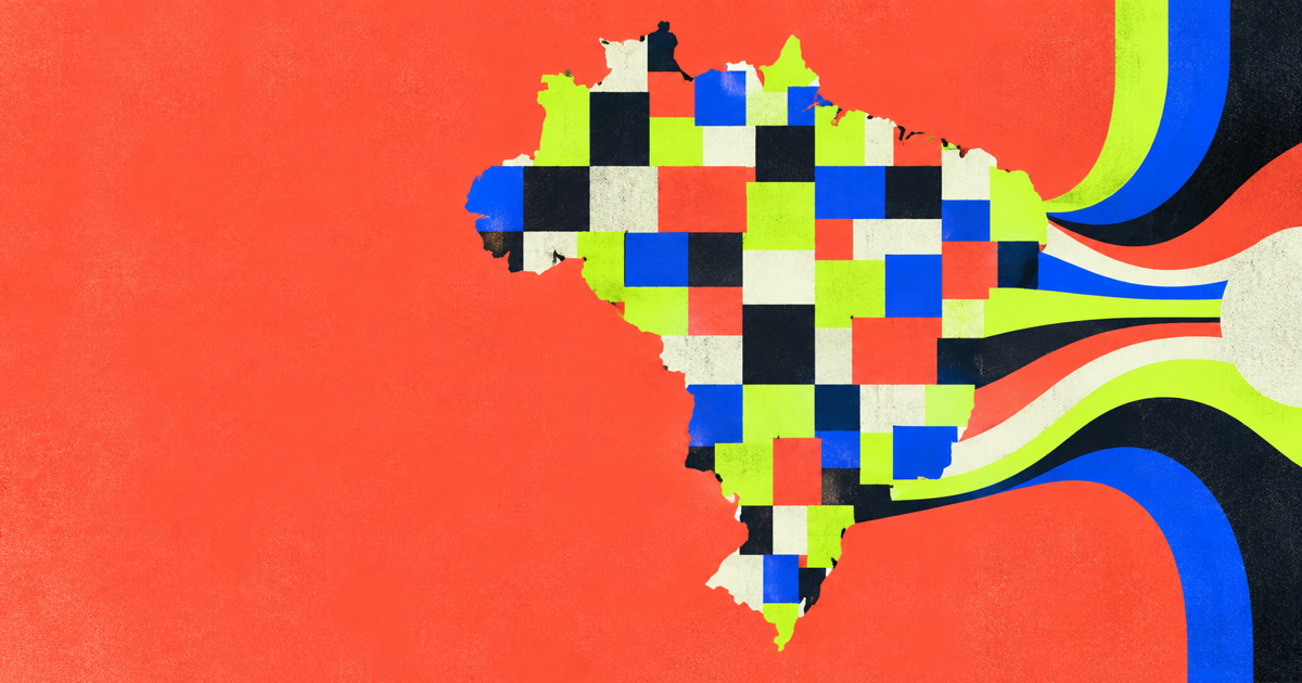 Mapa do Brasil formado por blocos coloridos iguais